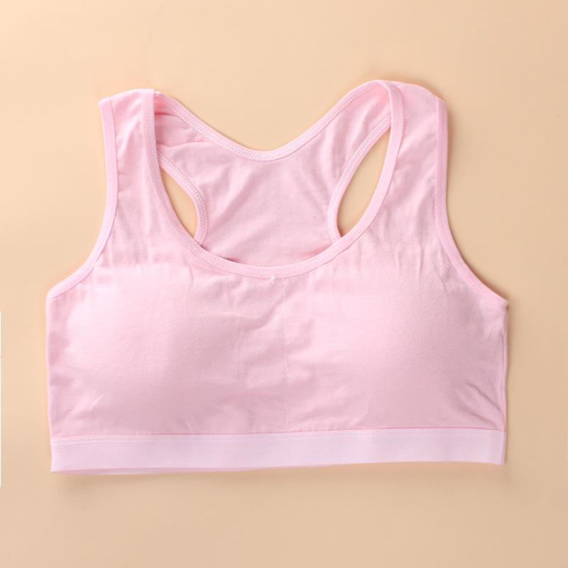 

Спортивный бюстгальтер для девочек-подростков, хлопковое нижнее белье для спортзала, тренировочный жилет, молодой беспроводной бюстгальтер с накладкой на грудь 8-14Y розовый