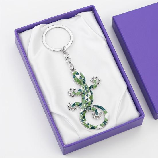 Keychain Pendant Geometric Pattern Imitation Gecko Design Zinc Alloy Key Chain Electroplated Design Key Holder Backpack Car Accessory