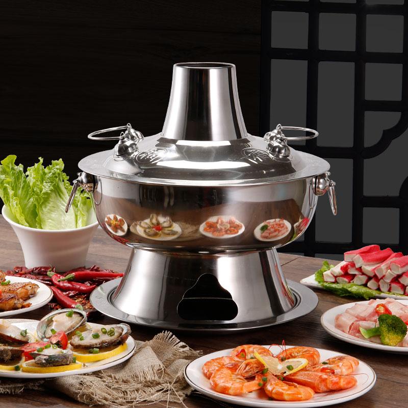 Deluxe Chinesischer Stil Edelstahl Holzkohle Heißtopf 28/32/34/36 Koch Kupfer Thai Shabu Topf