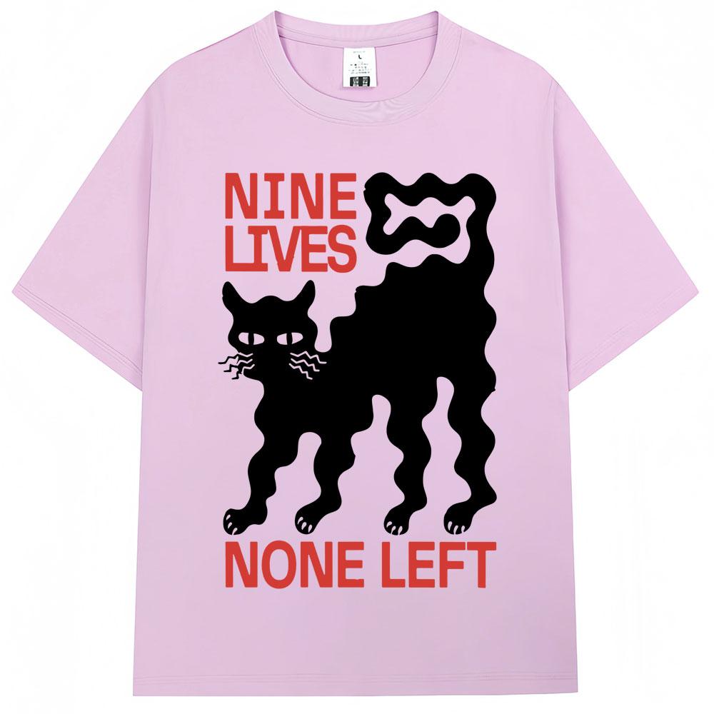 Funny Wave Black Cat Graphic T Shirts Nine Lives None Left Vintage Fashion Tshirts Oversized Cotton Casual Tshirt Streetwear S