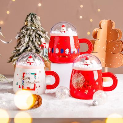 Creative Personality Snowman Landscape Christmas Cup Gift with Lid Ceramic Drinking Cup Office Coffee Cup