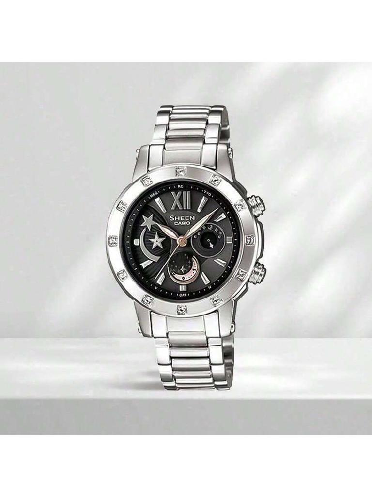 Casio - Stainless Steel Strap Black Dial Women's Quartz Watch SHN-7502D-1ADR