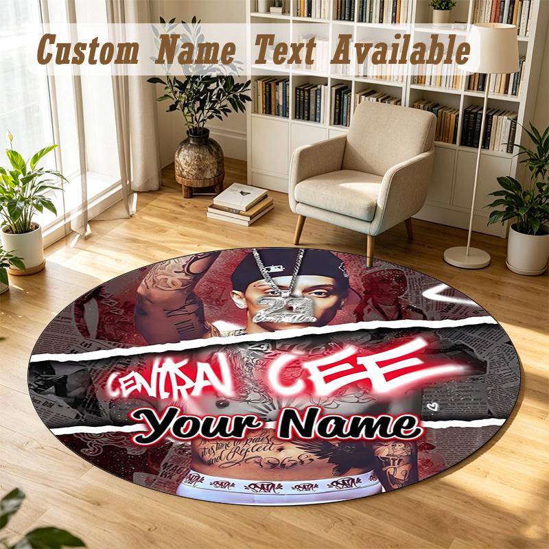 Round Rug Custom NameCentral Cee Pattern Non Slip Carpet Home Floor Decor