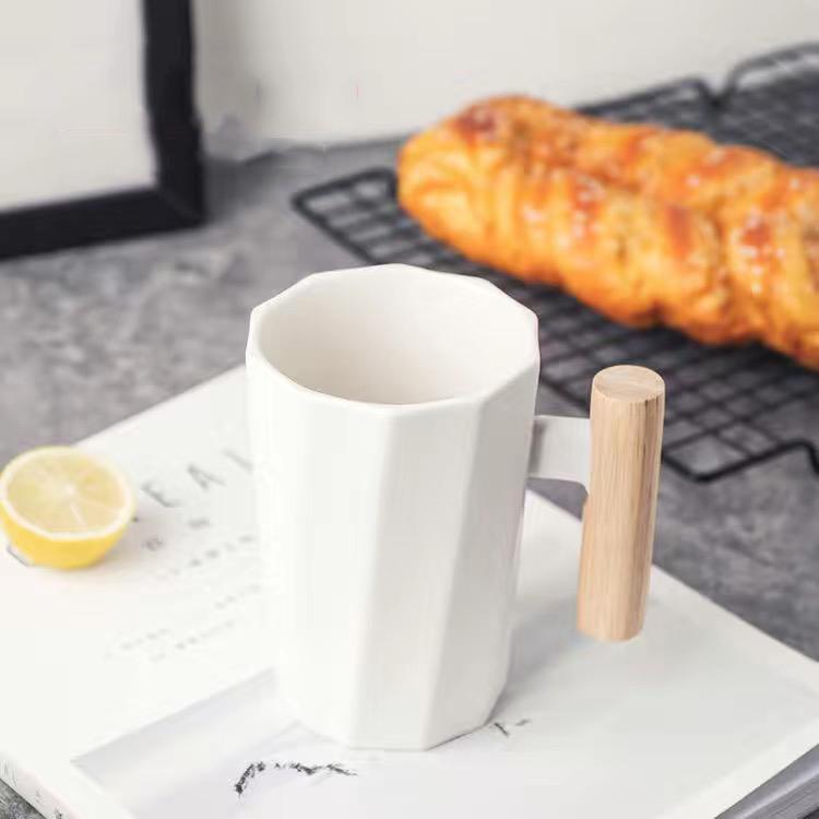 Nordic Style Simple Solid Color Mug Wooden Handle Ceramic Water Cup Coffee Cup Milk Cup Breakfast Cup