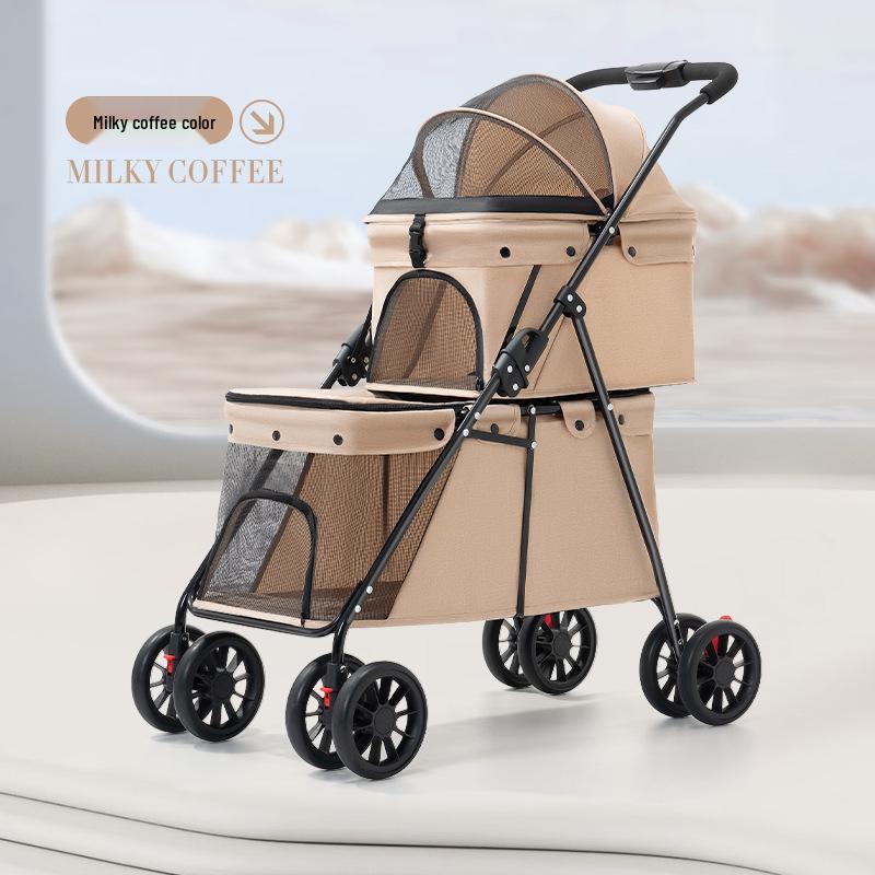 Compact Double-Layer Foldable Pet Stroller for Small Dogs and Cats