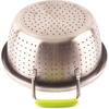 Stainless Steel Deep Colander Micro-perforated 2.5 Quart Metal Food Strainer with Green Silicone Handles for Draining Pasta Cleaning Food Like Fruit