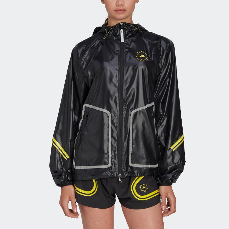 Adidas X Stella McCartney Logotrykk Hettejakke med Glidelås Damejakker Svart Gul HI6053