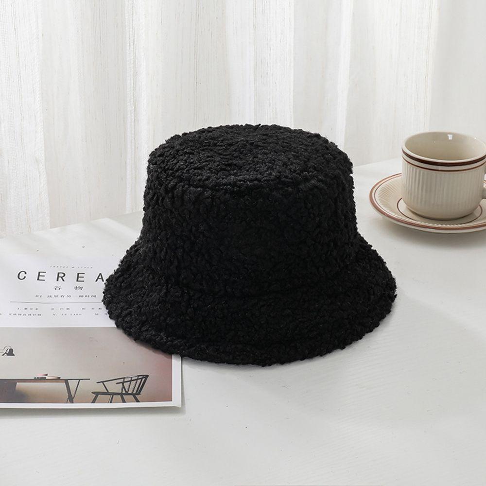 Winter Lamb Plush Sun Protection Pure Color Caps Lambwool Bucket Hat Korean Style Caps Female Hats