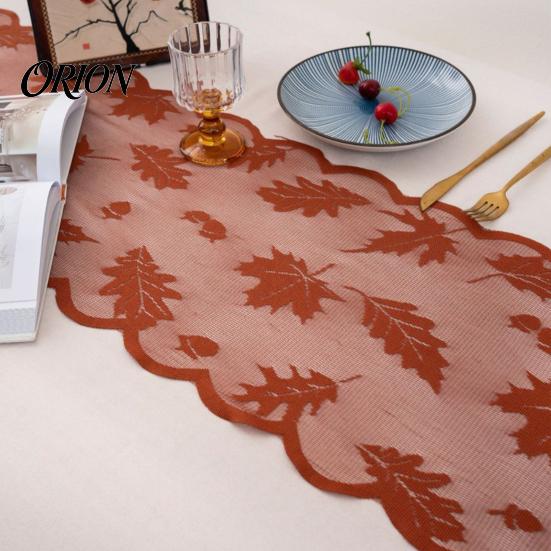 Halloween Pumpkin Table Runner Fall Decorations, Maples Leaves Lace Orange Seasonal Dining Room Tablecloth Runner, Autumn Harvest Thanksgiving