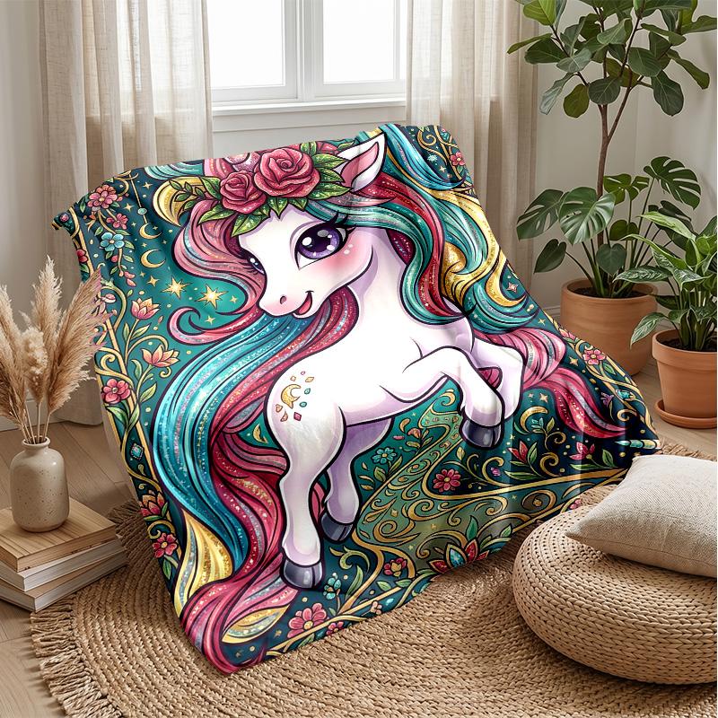 Rainbow Mane Unicorn Theme blanket Lightweight Warm Flannel Blanket Decorative Throw Blanket for Home Decoration