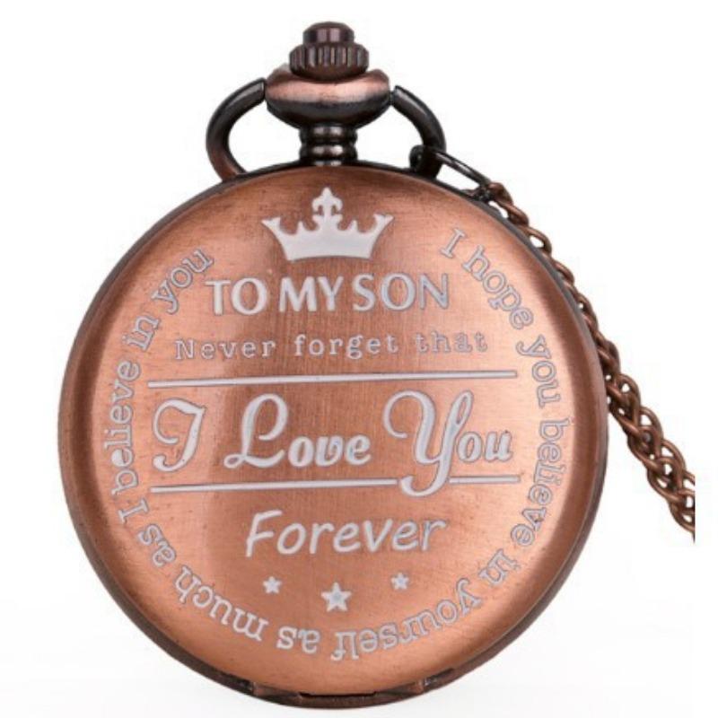Steampunk Full Hunter Golden/Silver/Black Quartz Analog Alloy To My Daughter Pocket Watches/To My SON Pocket Watches Pendant Chain Roman Number Clock