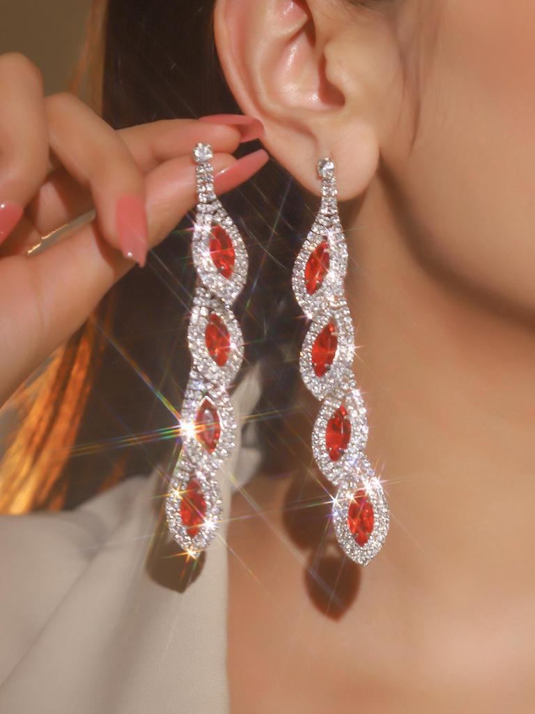 Luxury Rhinestone Tassel Clip-On Earrings for Women - Bridal Accessories