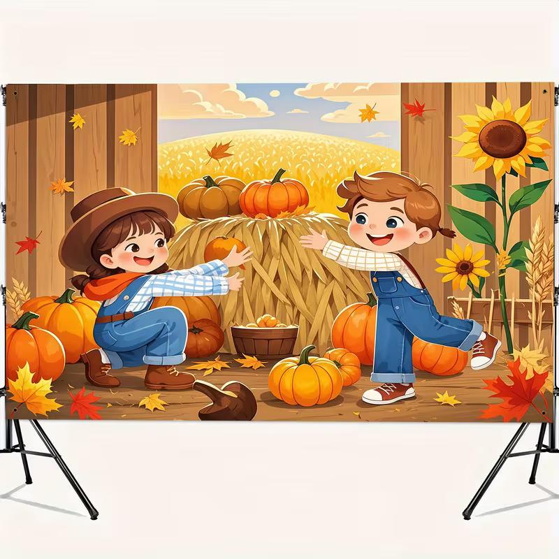 2D Cheerful Children's Thanksgiving Party Backdrop Cloth