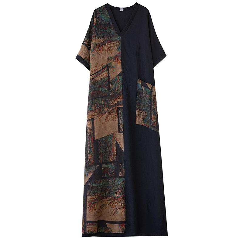 

Short Sleeve Plus Size Vintage New In Dresses for Women Casual Loose Maxi Long Summer Dress One Size