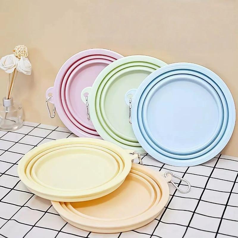 Portable Pet Folding Bowl with Carabiner Food Grade Silicone for Dogs Cats Outdoor Travel Walking Feeding Water Drinking Bowl