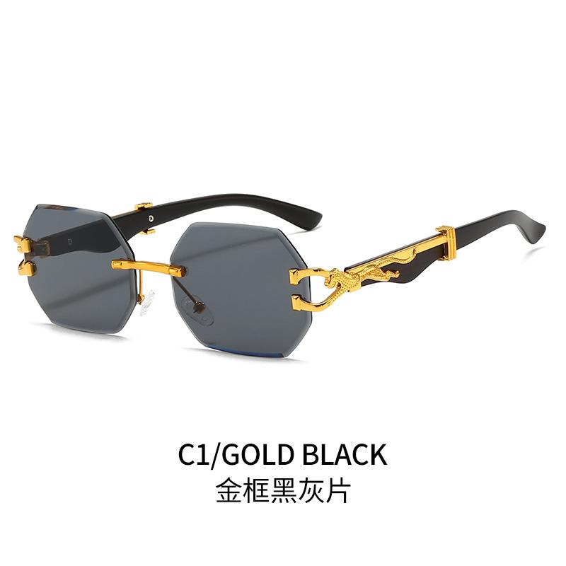 Leopard Head Frameless Polygonal Sunglasses for Men Women Unique Irregular Cut Edge UV Protection Stylish Shades