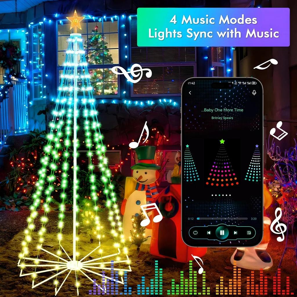 2.1M Smart Lighted RGB Christmas Tree APP & Remote Control Star Topper Outdoor DIY APP Controlled Lighted Christmas Tree Light