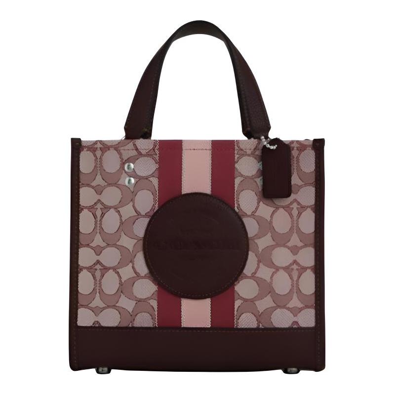 

COACH Dempsey 22 Letter Logo Logo Stripe Print Fabric with Leather Tote Bag Small Women s Black Color Blocking чорний