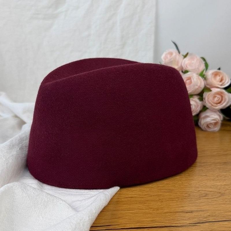 Autumn Winter Women'S Hard Top Beret Hat Wool Felt Fashion Retro Fascinating Hostess Formal Designer Cap Keep Warm Pillbox Hat