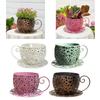 Creative Metal Coffee Cup Planter Pot Flower Vase Centerpiece for Indoor Outdoor Desk and Balcony Decor