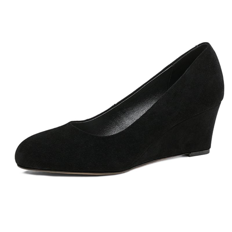 

Wedge High Heels Shoes for Women 2025 Sheep Leather Elegant Black Wedges Heeled Party Office Shoes Female Dress Pumps Classic 34