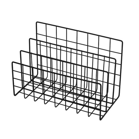 Magazine Holder Book Stand with 3 Vertical Compartments Hollow Design Rustproof Storage Rack Office Desk Organizer