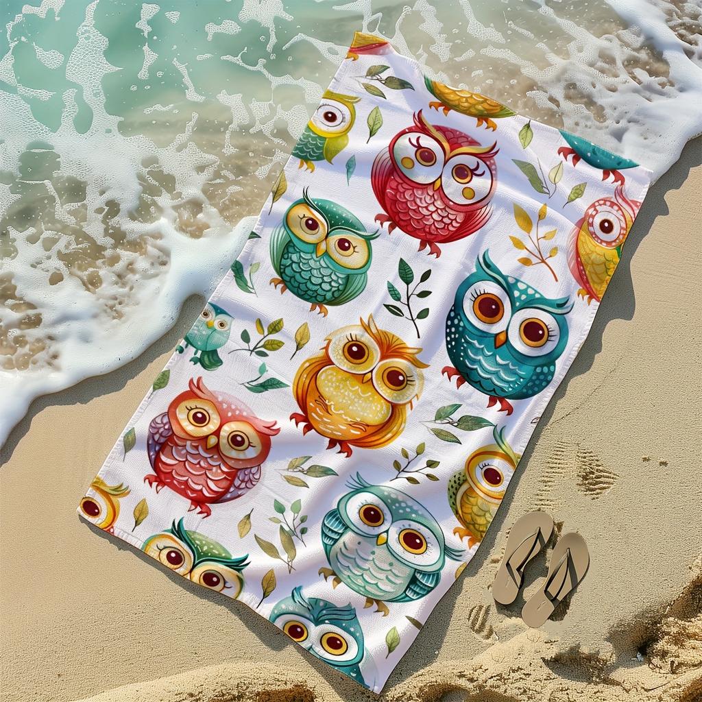 Owl & Leaves Beach Towel – Quick-Dry, Lightweight Microfiber Bath Towel for Travel, Pool, Shower, Sports & Outdoor Use