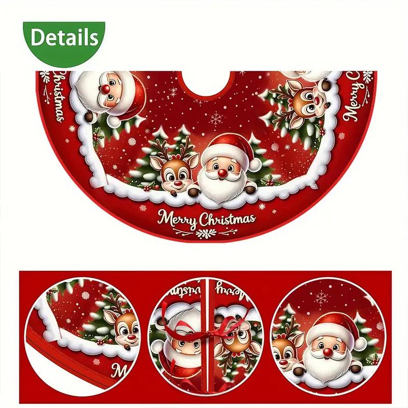 1pc Santa Claus Reindeer Pattern Christmas Tree Skirt - Soft Plush Xmas Decor, Festive Tree Base Ornament for Home/Winter Party