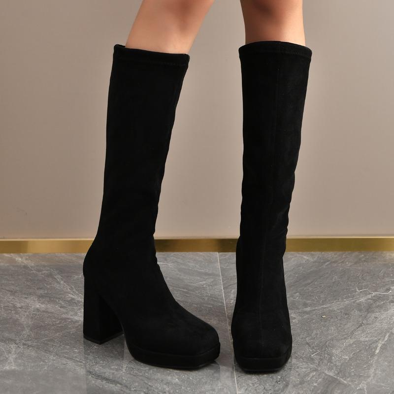Winter Street Style Round Toe Knee-High Women Boots Thick Heels Shoes Female Punk Vintage Long Booties Zapatos De Muje