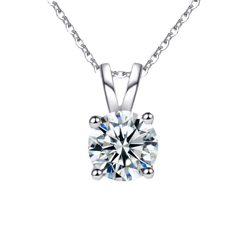 Moissanite Classic Four-Prong Necklace: Simple S925 Sterling Silver Pendant for Women, Japanese & Korean Inspired Light Luxury Style.