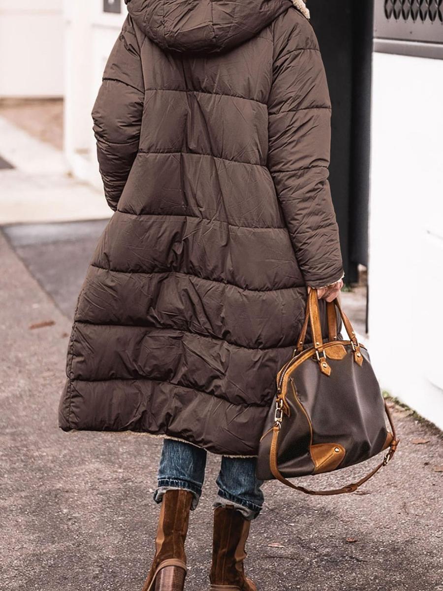 

Pure Color Hooded Cotton Jacket Long Sleeve Double Sided Slim Fit Coat Top XXXL кавовий