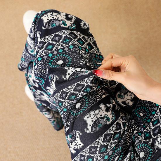 Pantaloni da Donna a Vita Alta Stile Etnico Vita Elastica Coulisse Stampa Elefante Retrò Gamba Larga Dritta Pantaloni Abbigliamento Femminile