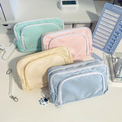 Astuccio portapenne con cerniera liscia, grande capacità, scomparti multipli, per penne, gomma, righello, astuccio per cancelleria per studenti