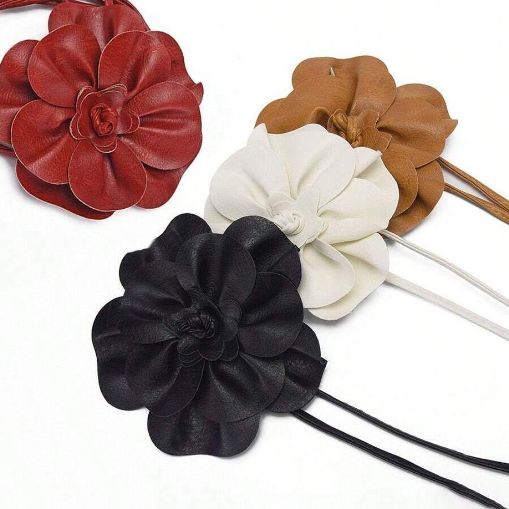 Large Flower Belt Floral Bohemian Waistband Fashion Leather Rope Belt  Ladies Jeans