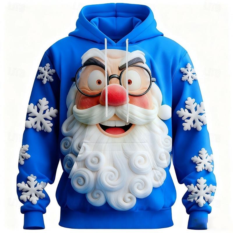 2026 Christmas Men's Funny Santa Claus 3D Cartoon Hooded Hoodie Fashion Daily Crew Neck Home Party Gift Drawstring Fall Winter