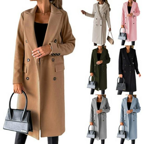 2024 Women's Autumn/Winter Solid Color Wool Lapel Mid-Length Button Coat