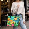 Cute Duck Floral Print Tote Bag Casual Large Capacity Fashion Shopping Handbag for Daily Use