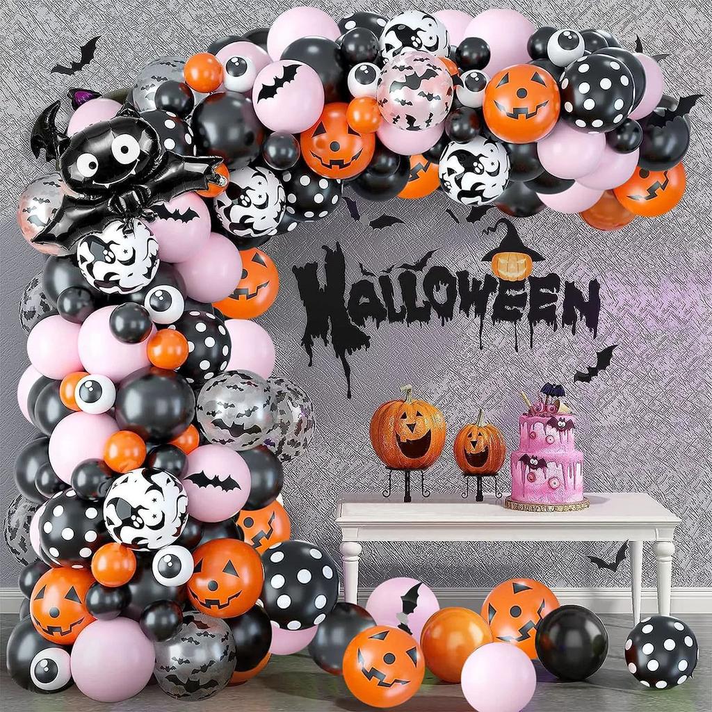 Halloween Balloon Chain, Horror Eyeballs, Purple, Black, Green, Latex, Balloon Arch, Spider Skeleton, Ghost Eye Decoration
