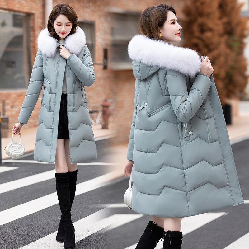 Down Jacket Women's Medium and Long New Slim-fit Fur Collar Warm Duck Down Thickened Jacket Winter