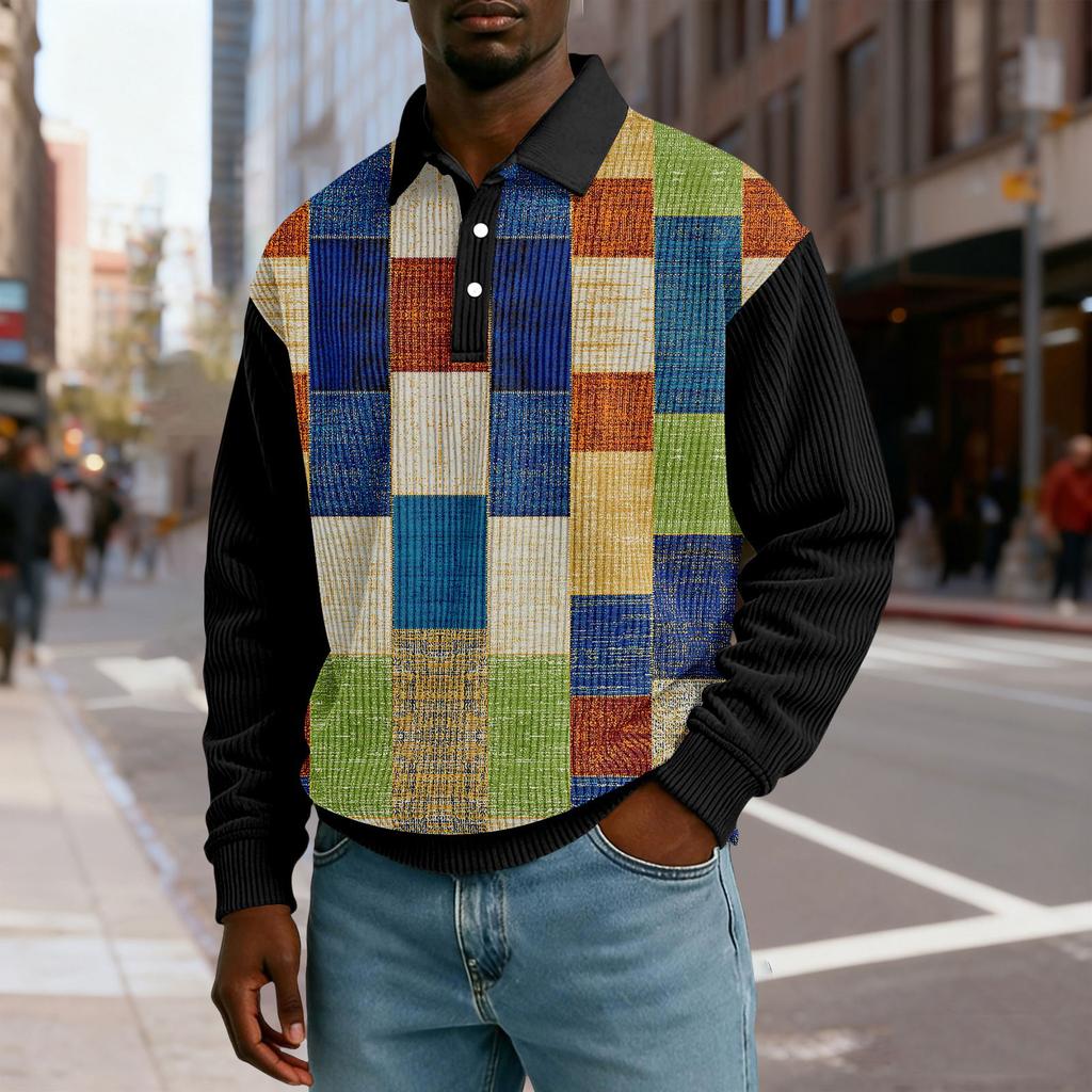 Herren Lässig Locker sitzend Oberteil Knopfleiste Kragen mit Knöpfen Lange Ärmel