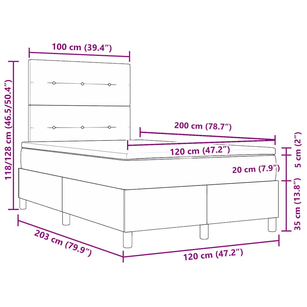 Box Spring Bed with Mattress Light Grey 120 x 200 cm Velvet