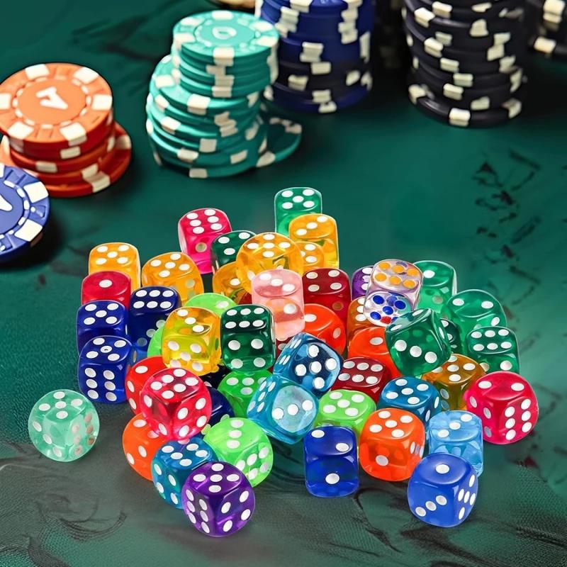 50pcs 14mm Acrylic Colored Transparent 6 Sided Dice Bulk Game Dice Classroom Teaching Board Game Party Playing Fun Tool
