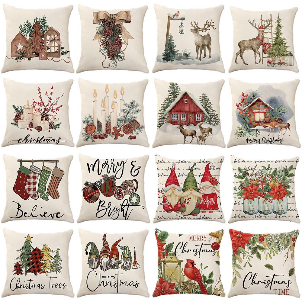 Christmas Theme Printed Sofa Pillow Case Christmas Atmosphere Decoration Bay Window Cushion