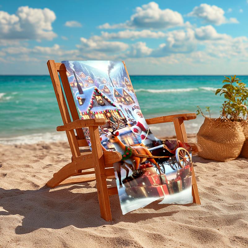 1Pc Christmas Village Scene Beach Towel, Quick Dry, Multi-Use for Beach Pool Gym Yoga Home Travel, Christmas, Halloween, Xmas Gift S212