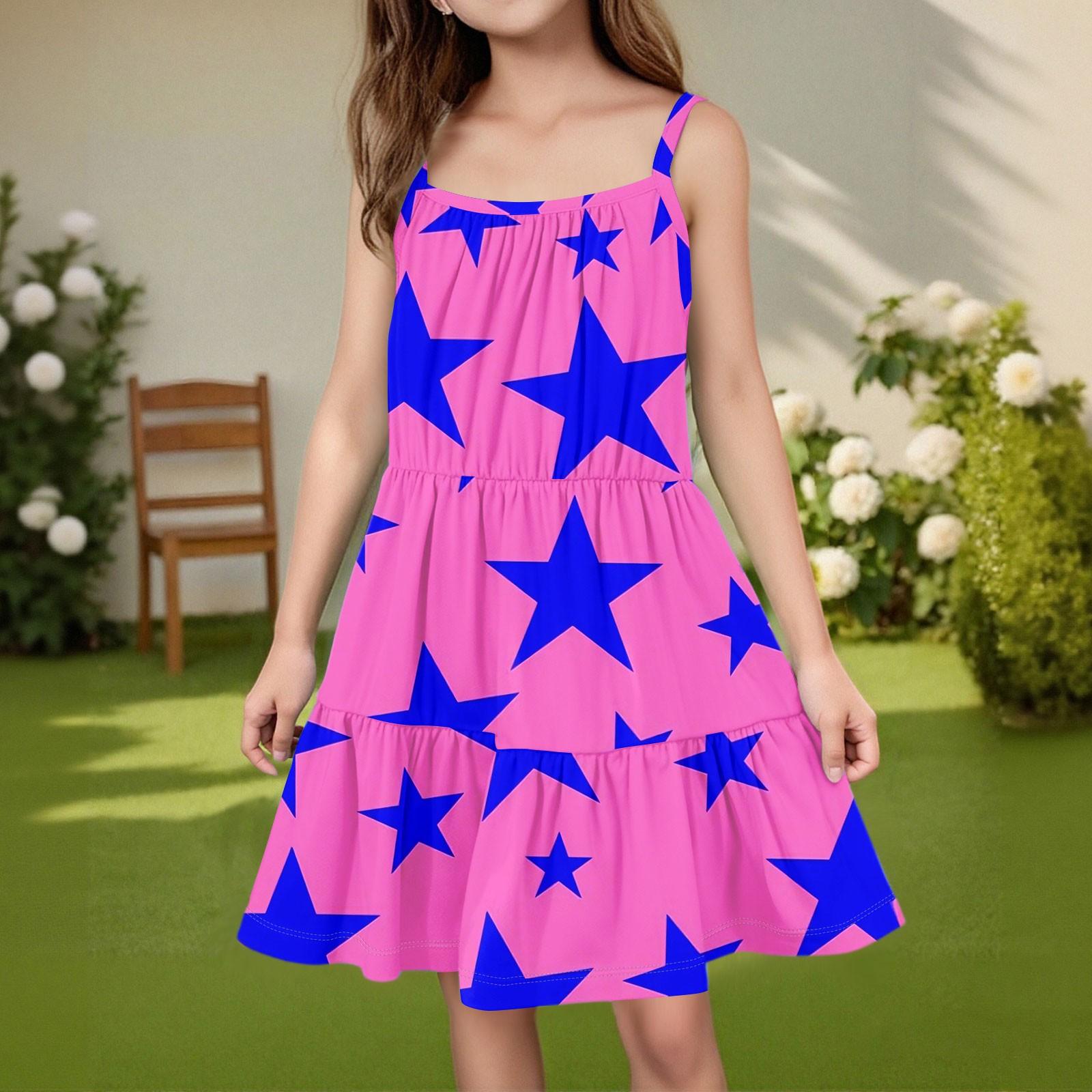 

Детское летнее повседневное модное платье без рукавов с круглым вырезом 120 розовый