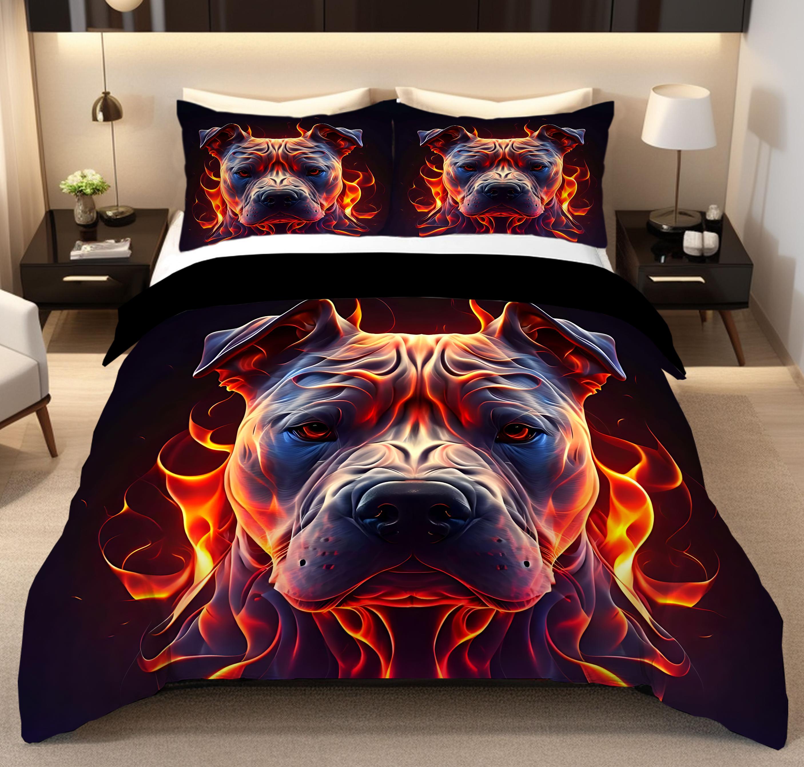 

Cool Dog Flame 3D Printed Duvet Cover Pillowcase Soft Polyester Bedding Accessories Home Decor Animal Theme Quilt Covers Sets EU single(135x200cm)