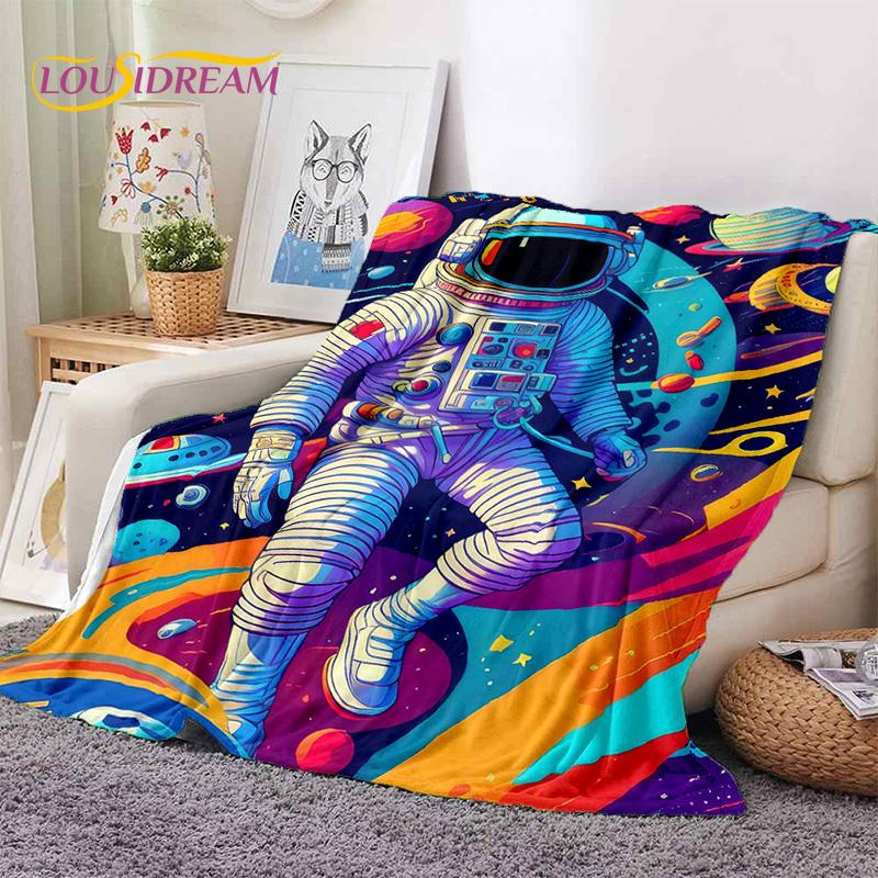 Astronaut Dream Universe Spaceman 3D Outer Space Cartoon Soft Blankets,Throw Blanket for Picnic Beds Home Bedroom Cover Kid Gift