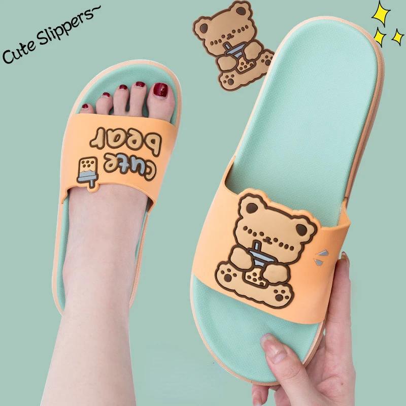Fashion Sandals Flat Bathroom Anime Indoor Cartoon Slides Woman Slippers Shoes for Women Bedroom Cute Kawaii Platform Thick Casual Pvc W
