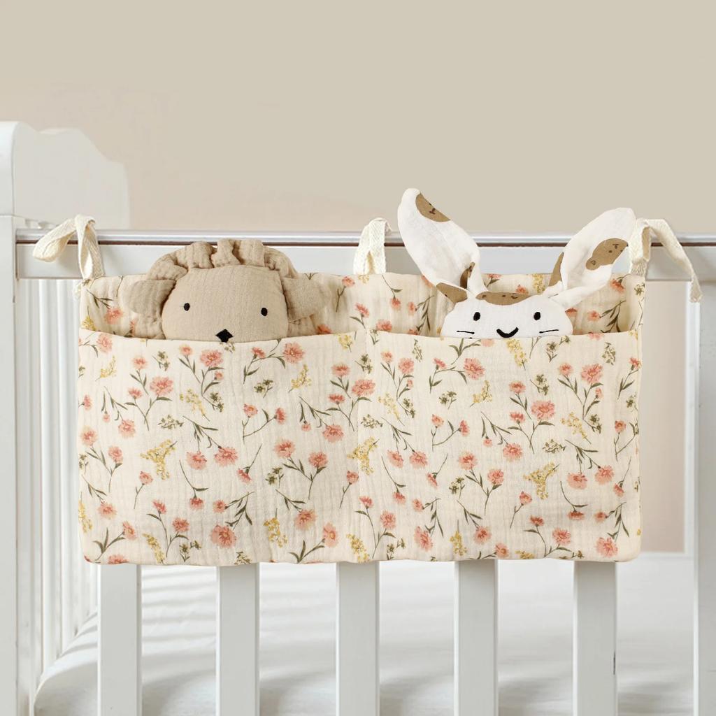 Baumwoll Nachttisch Windeltasche Niedlicher Babyartikel Windelaufbewahrungstasche Organizer Babybett Flaschenwagen Hängende Tasche Bettwäsche-Caddy Stapler