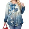 Women's Plus Size Fashion Printed Casual Pleated Round Neck Long Sleeve Top